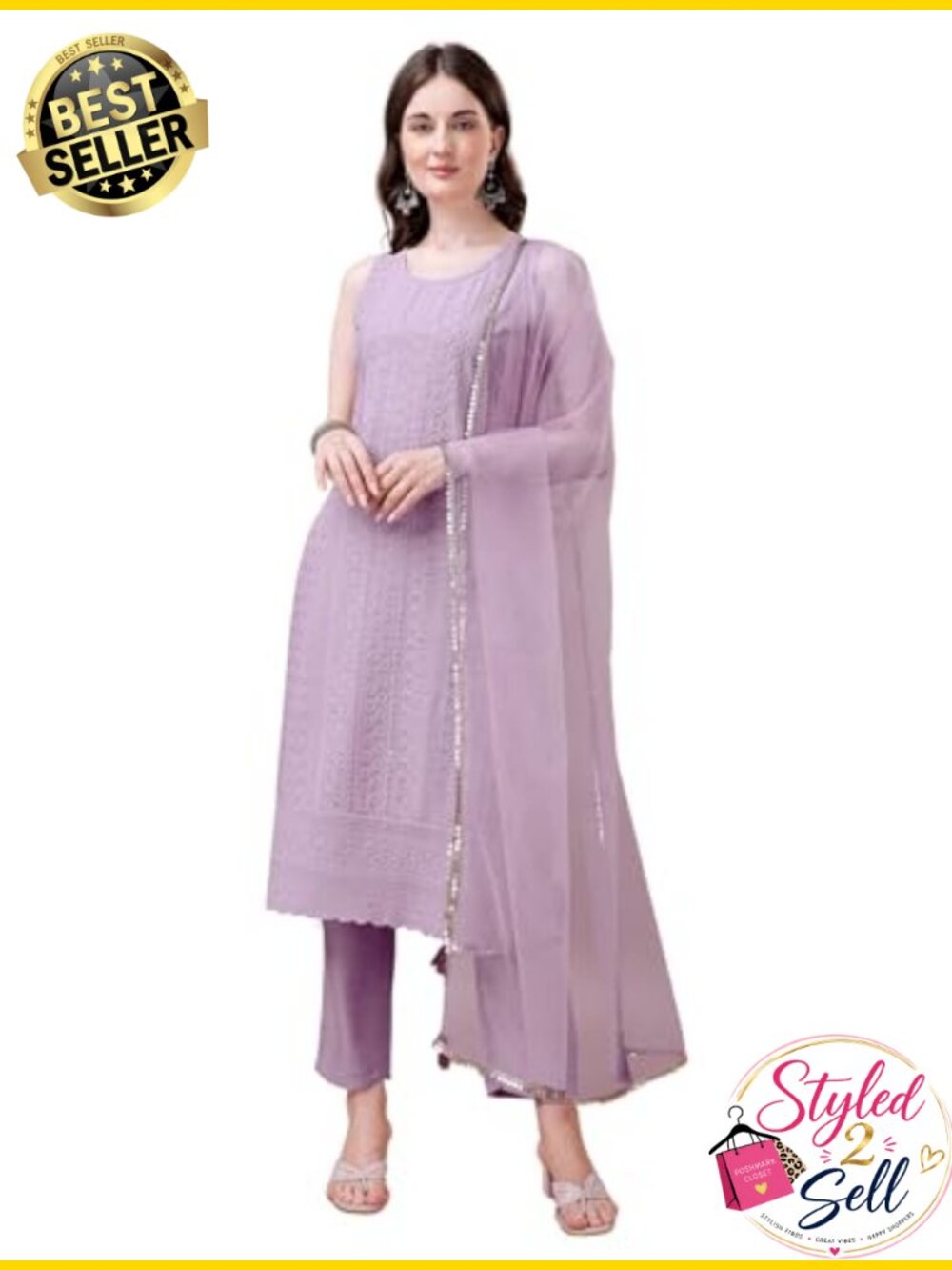 Silk Chikankari Kurta Pant & Dupatta Set Embroidered Festive Party